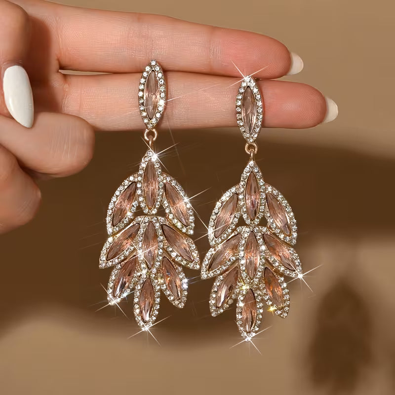 Sparkling Marquise Teardrop Earrings in Golden Pink