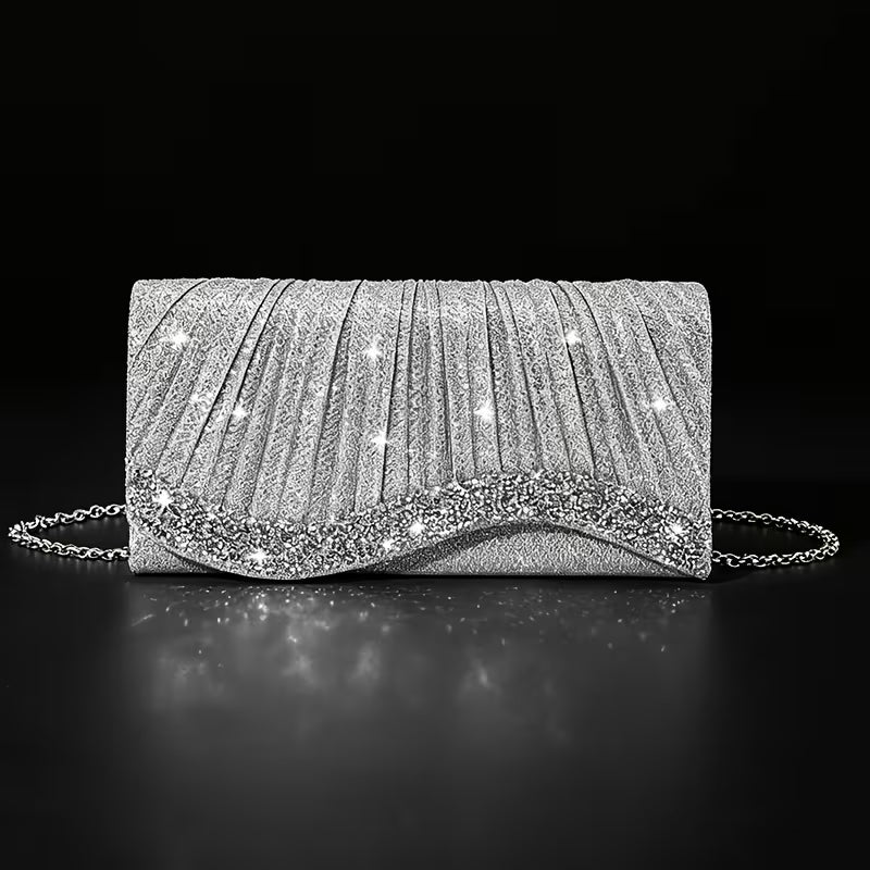 Formal Evening Clutch in Silver Rhinestone