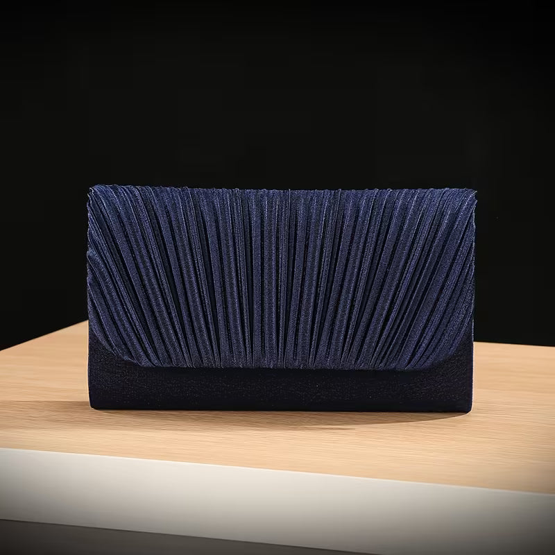 Pleated Design Clutch in Navy Blue