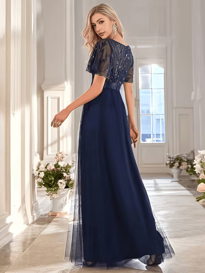 Elegant A-Line Gown in Navy
