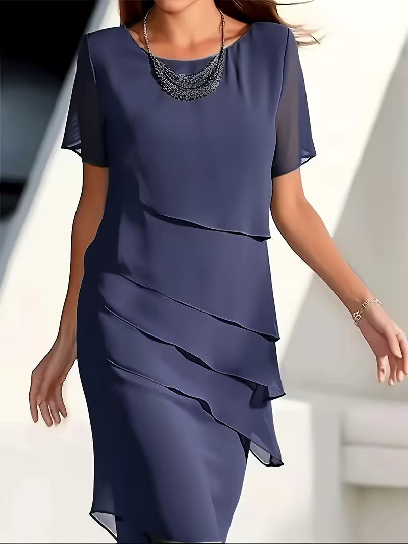 Elegant Chiffon Dress in Navy