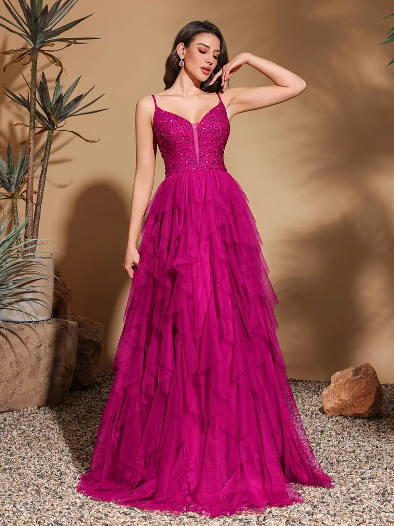 Off the Shoulder Sequin Mesh Dress in Rose