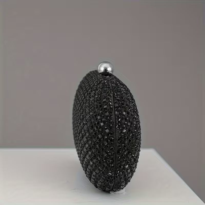 Oval Shaped Black Rhinestone Clutch