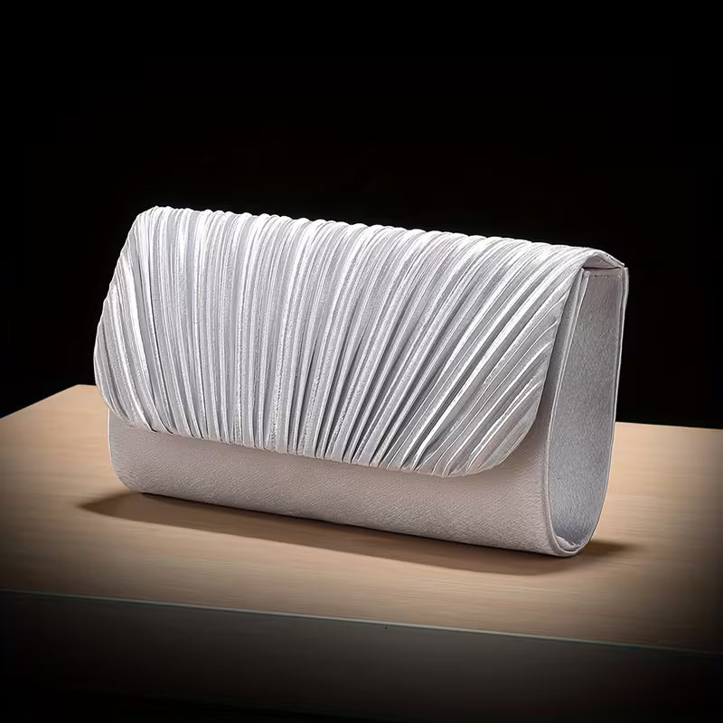 Pleated Design Clutch in Silver