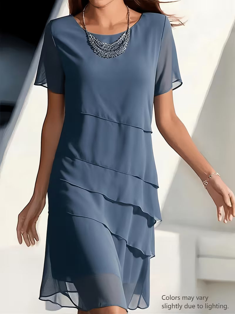 Elegant Chiffon Dress in Steel blue