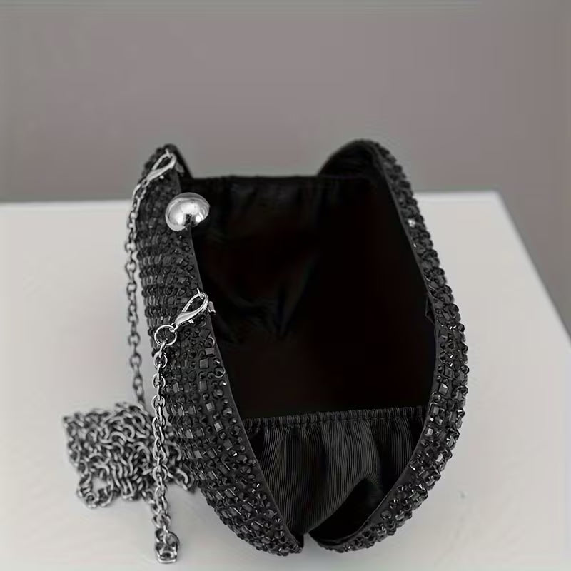 Oval Shaped Black Rhinestone Clutch