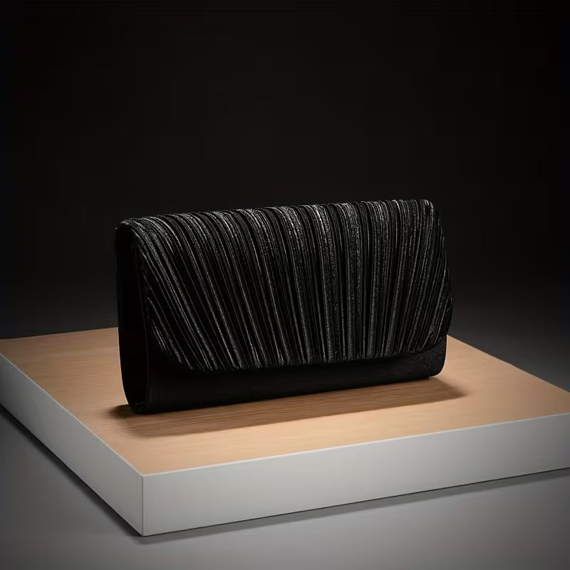 Pleated Design Clutch in Black