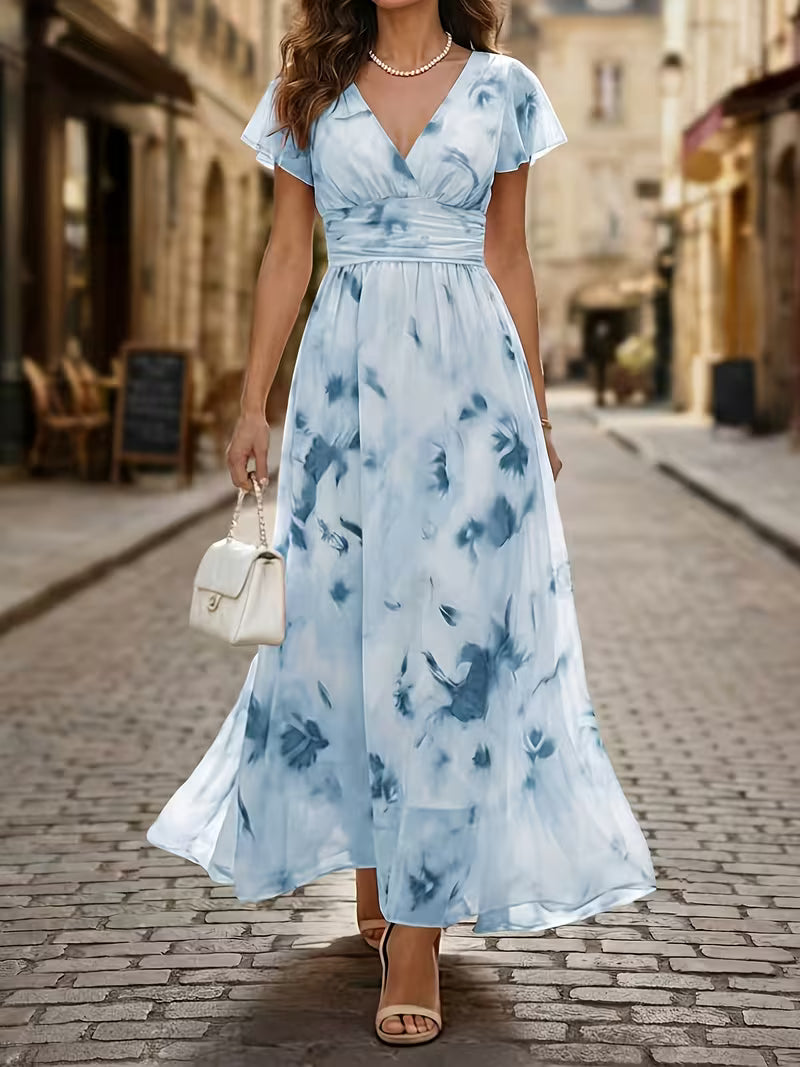 Elegant A-Line Print Midi Dress