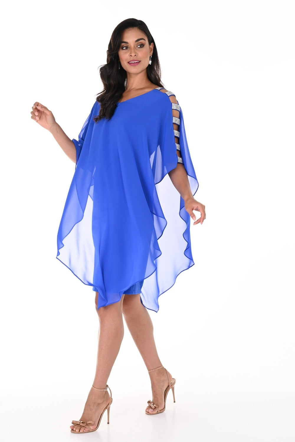 Cut-Out Shoulder Chiffon Dress in Azure Blue 248297