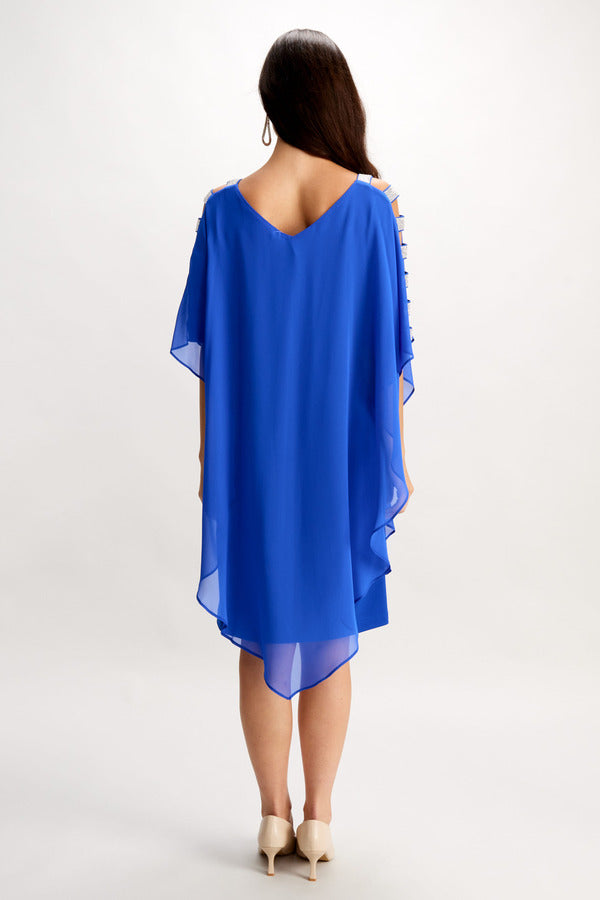 Cut-Out Shoulder Chiffon Dress in Azure Blue 248297