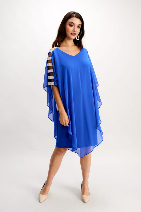 Cut-Out Shoulder Chiffon Dress in Azure Blue 248297