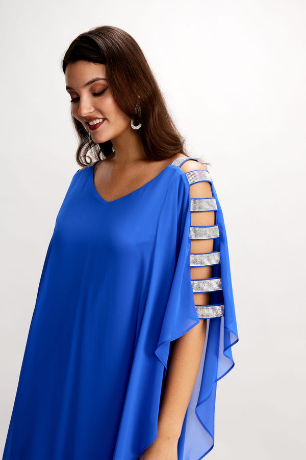 Cut-Out Shoulder Chiffon Dress in Azure Blue 248297