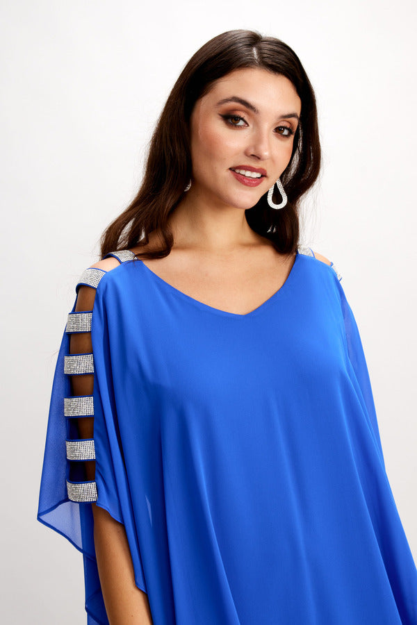 Cut-Out Shoulder Chiffon Dress in Azure Blue 248297