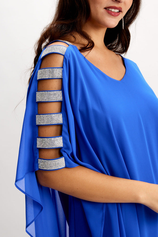 Cut-Out Shoulder Chiffon Dress in Azure Blue 248297