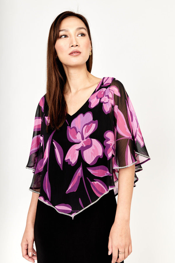Black And Purple Dress With Chiffon Overlay 239101