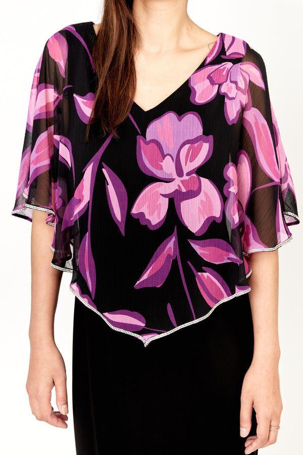 Black And Purple Dress With Chiffon Overlay 239101