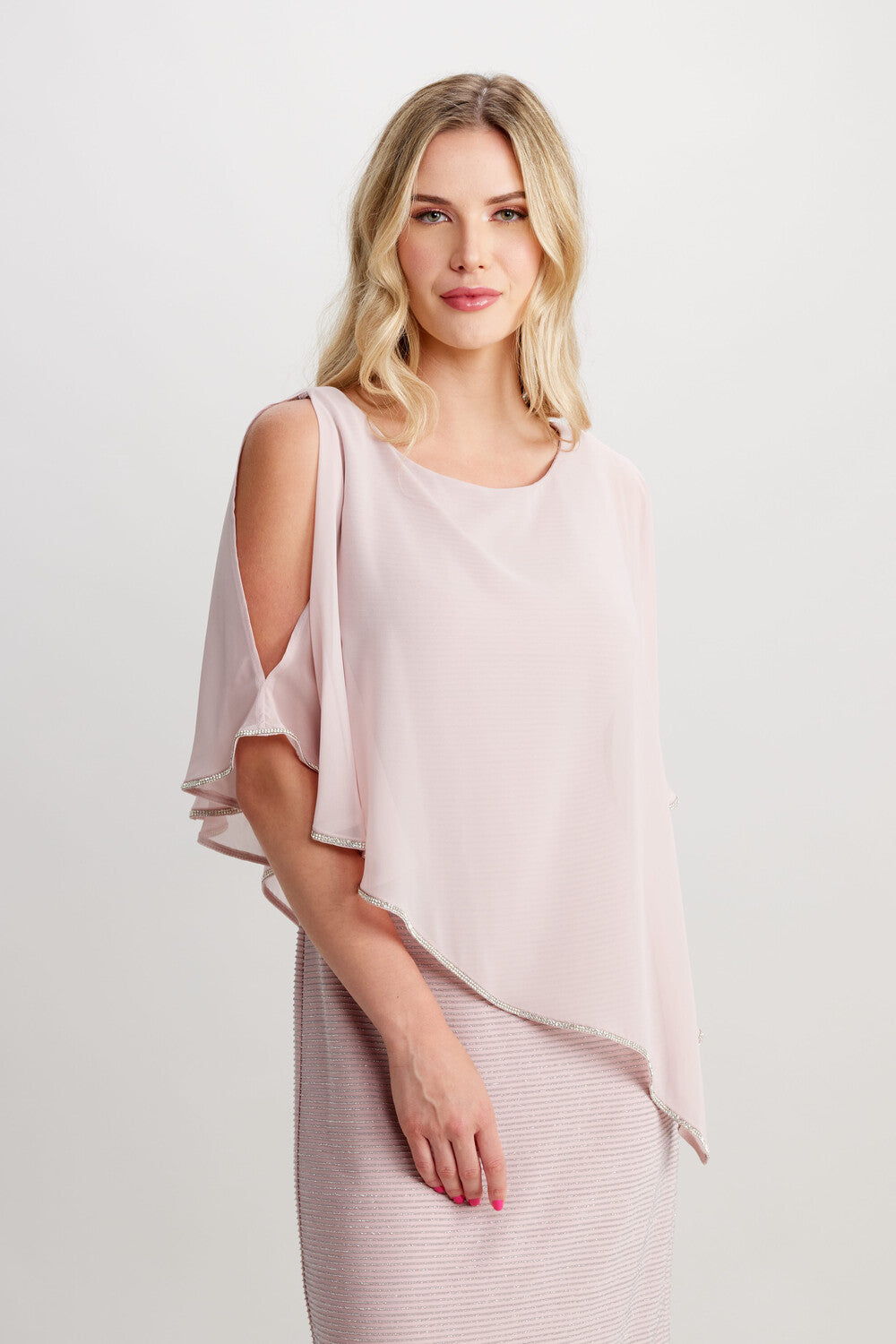 Rhinestone Trim Knee-Length Dress In Blush 219203