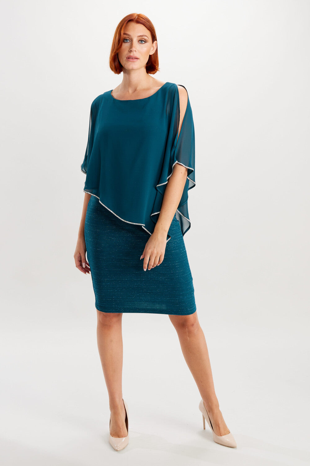 Rhinestone Trim Knee-Length Dress In Jade 219203