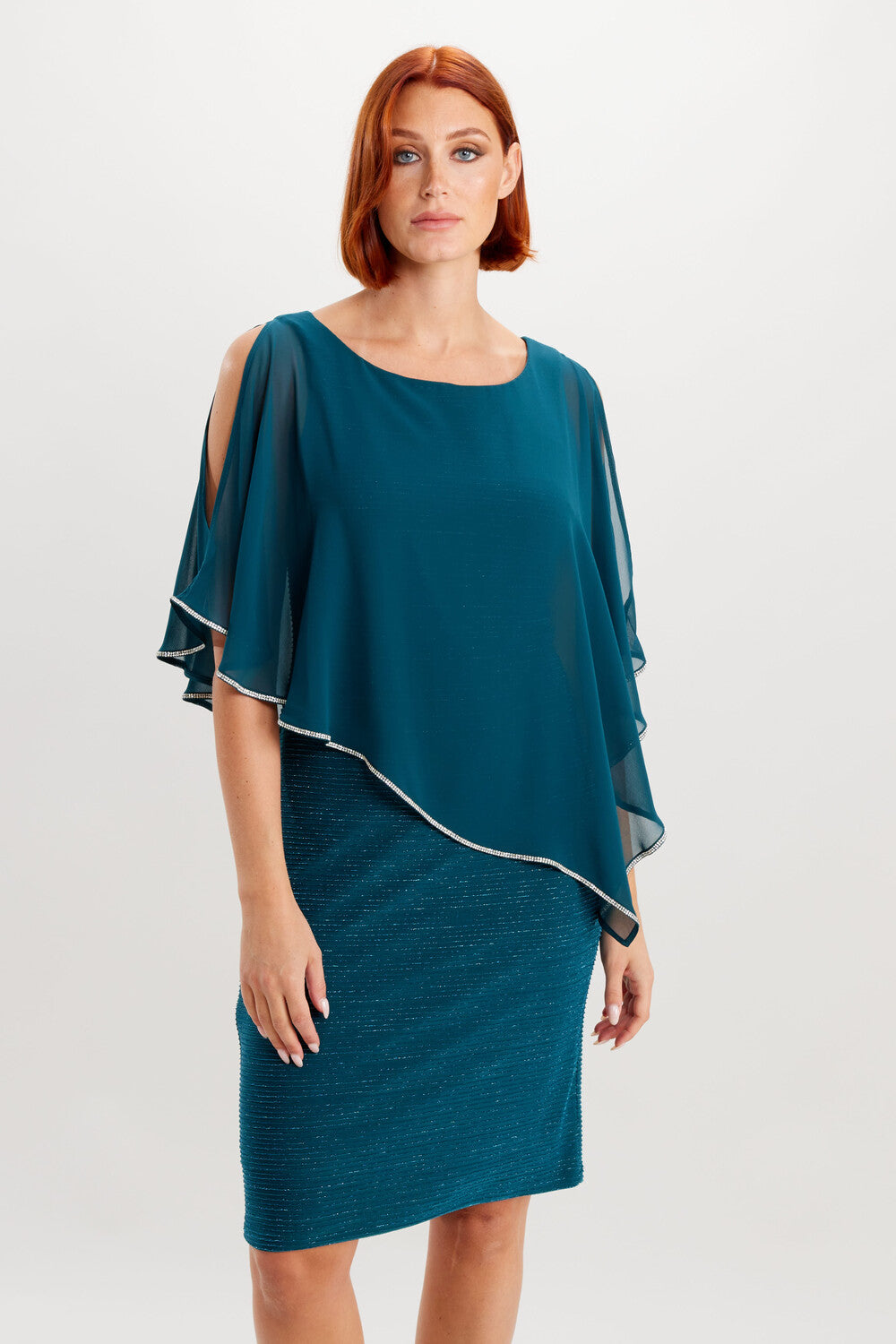 Rhinestone Trim Knee-Length Dress In Jade 219203