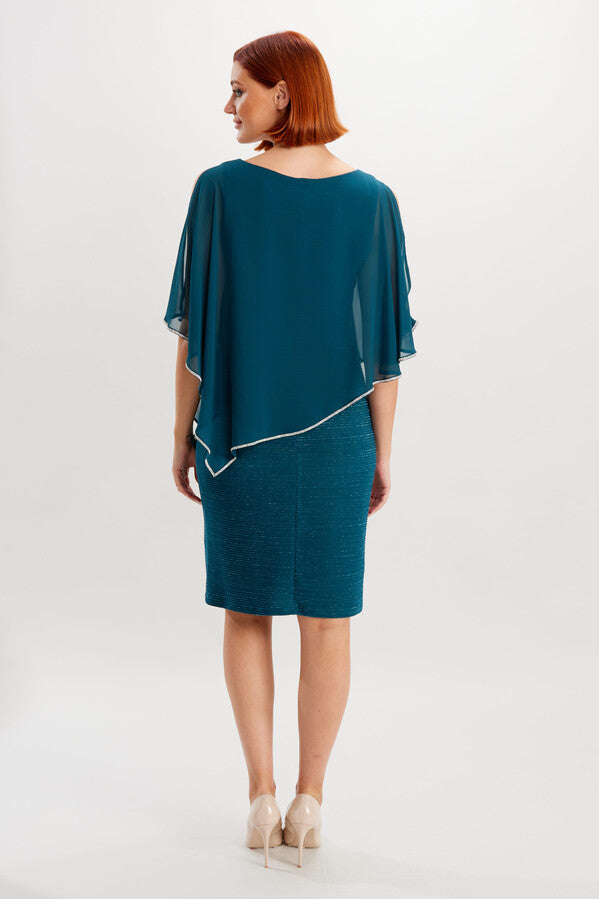 Rhinestone Trim Knee-Length Dress In Jade 219203