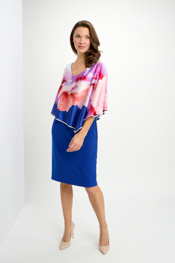 Floral Cape Dress with Diamante Trim 242163