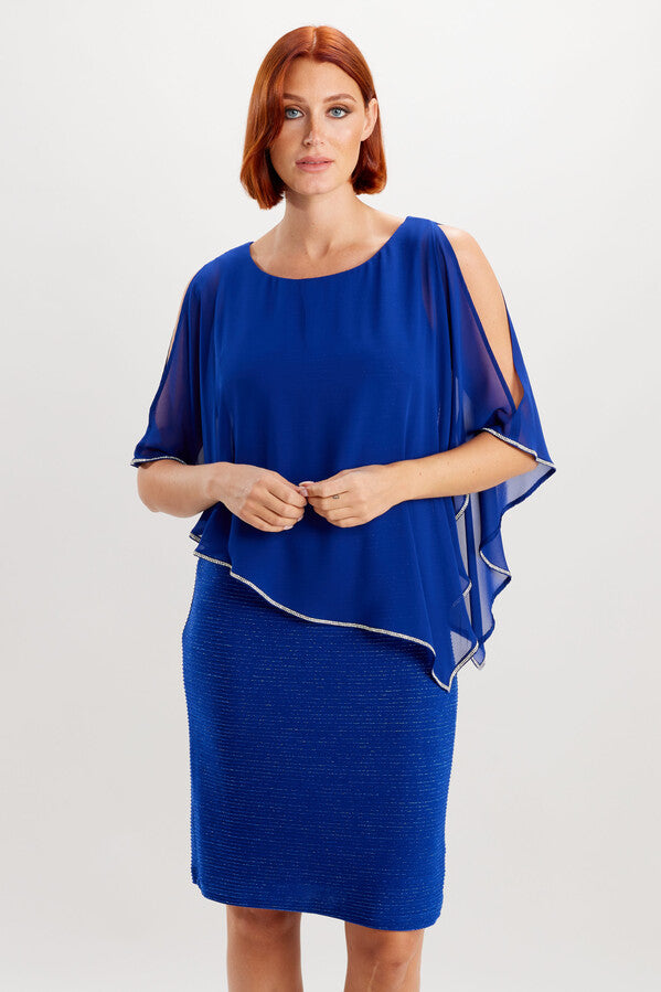 Rhinestone Trim Knee-Length Dress In Royal Blue 219203