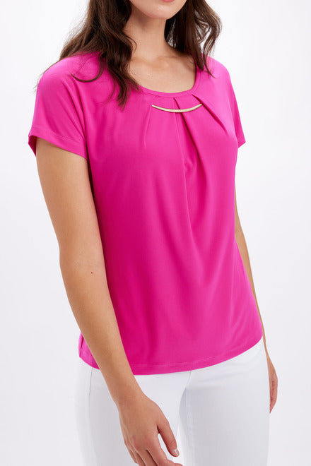 Hot Pink Pleated Neckline Top 246009