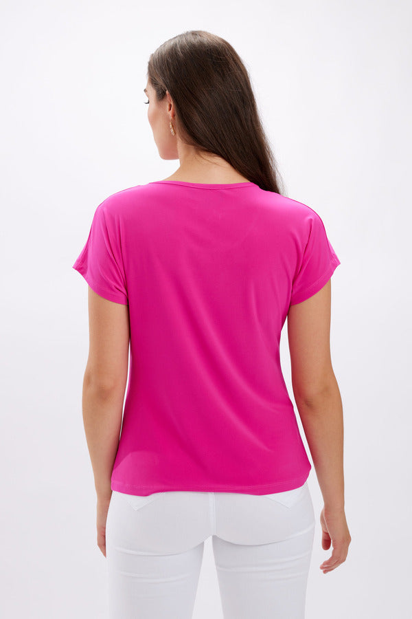Hot Pink Pleated Neckline Top 246009