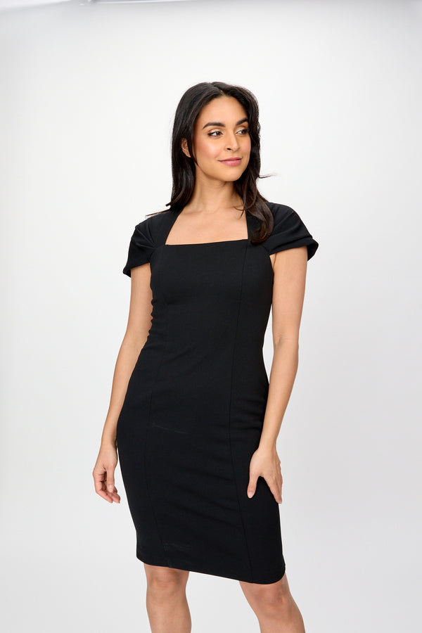 Short Sleeve Fitted Dress in Black 241048