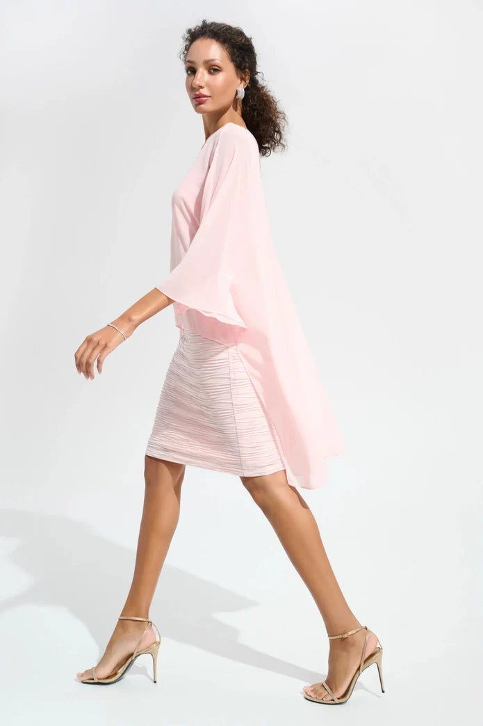 Chiffon Poncho Overlay Sheath Dress in Petal Pink 261707