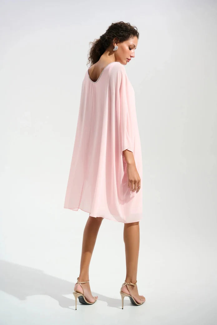 Chiffon Poncho Overlay Sheath Dress in Petal Pink 261707