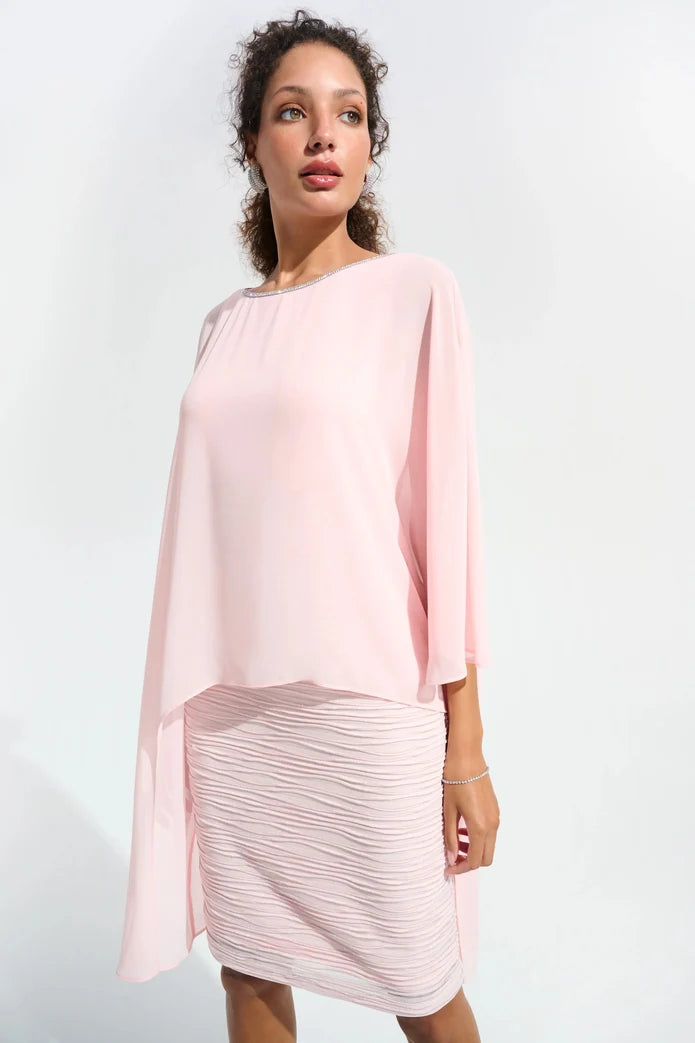 Chiffon Poncho Overlay Sheath Dress in Petal Pink 261707