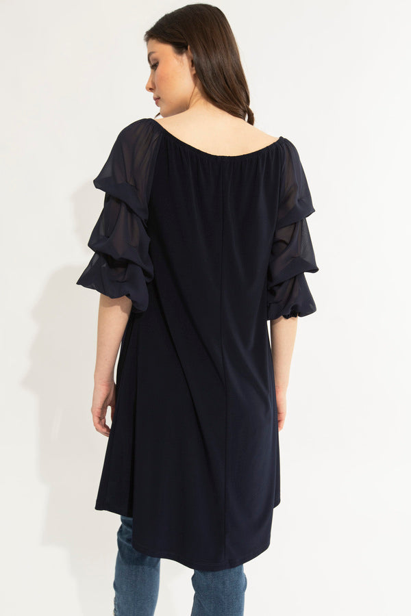 High-Low On-Off Shoulder Tunic in Navy 232136