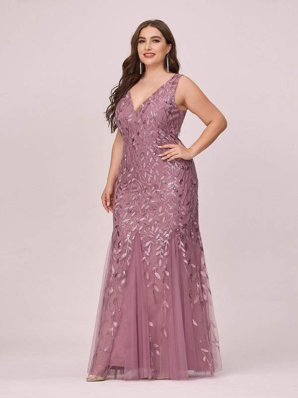 Dusky Rose Sequin & Tulle Fishtail Gown