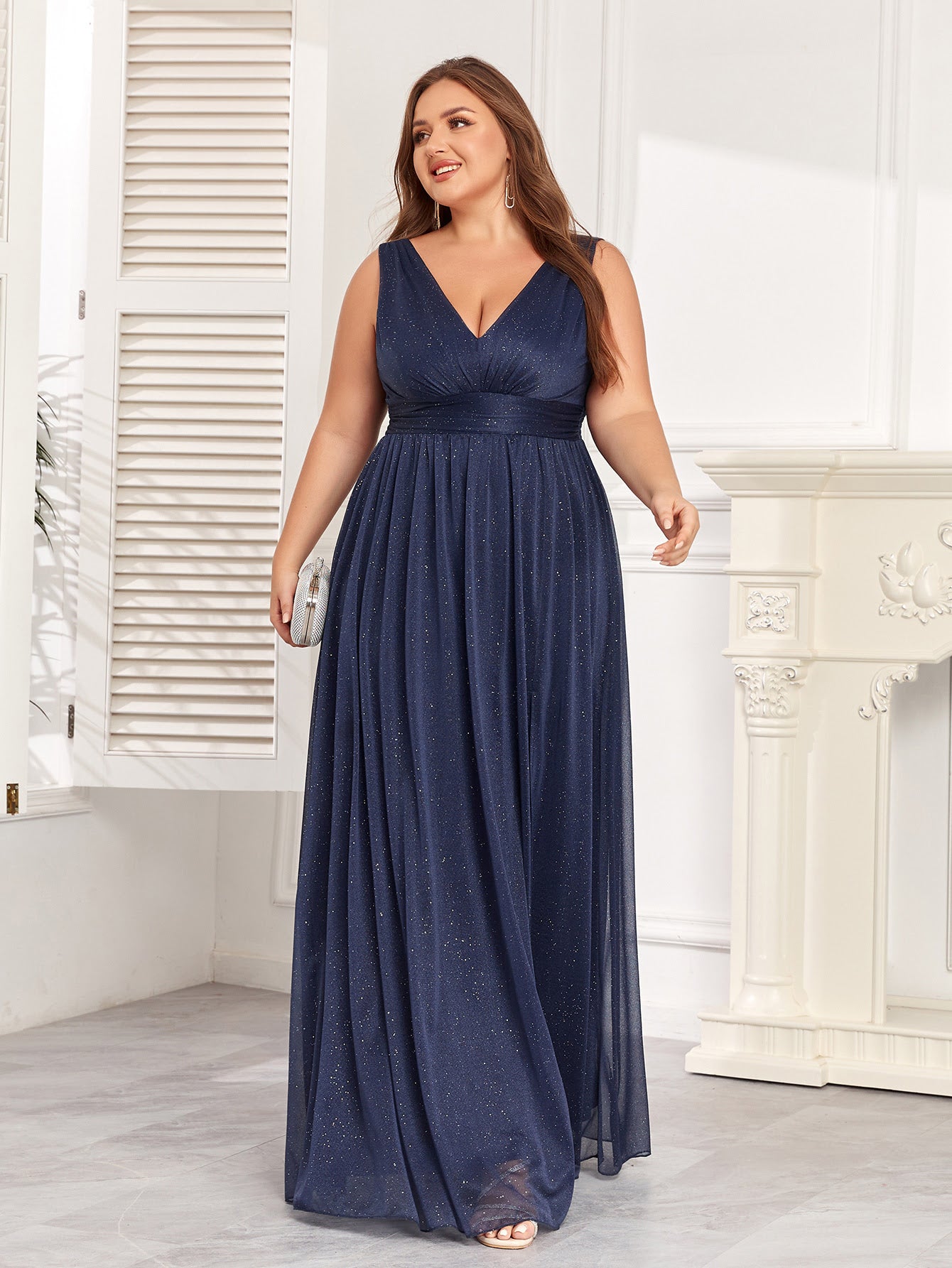 Sparkling Chiffon Dress in Navy Blue