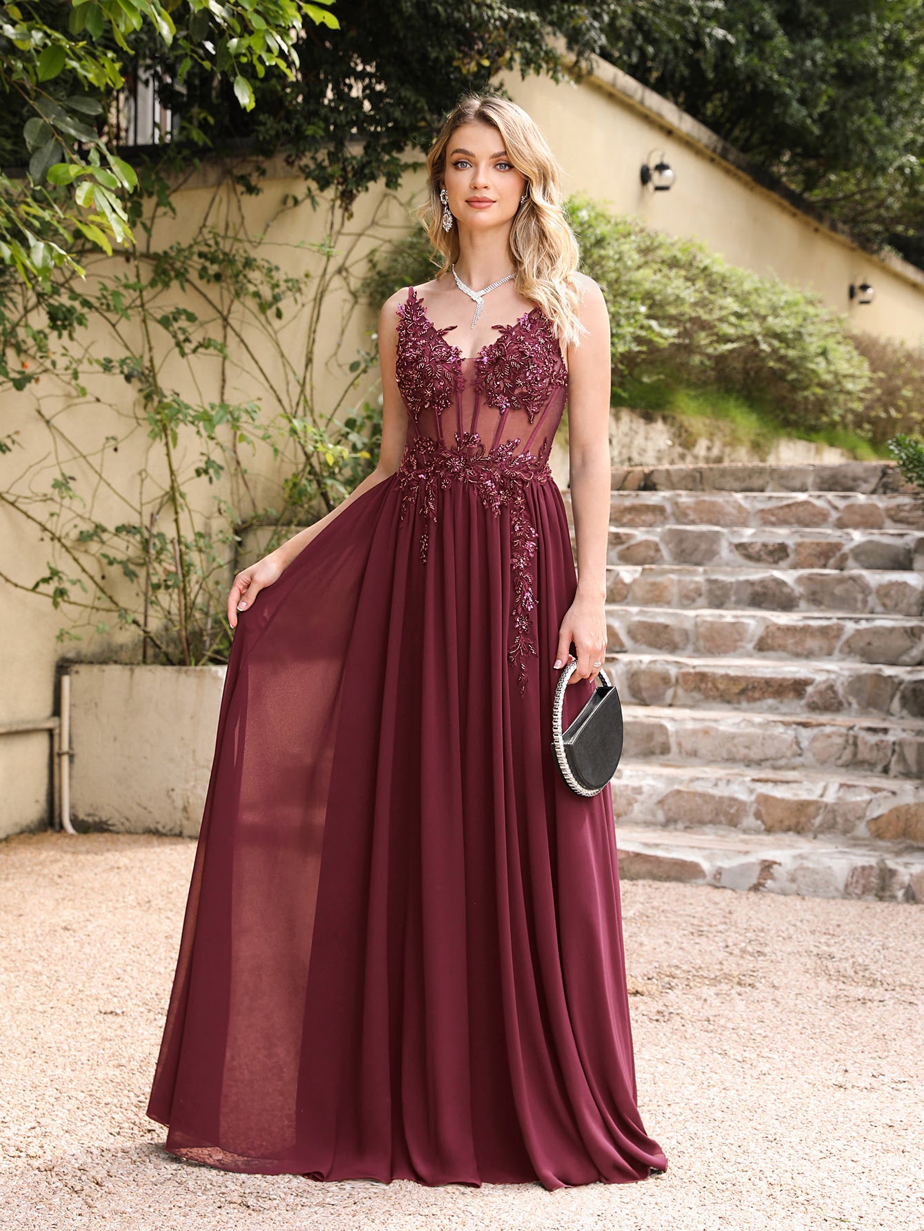 Tulle A-Line Ball Dress in Burgundy