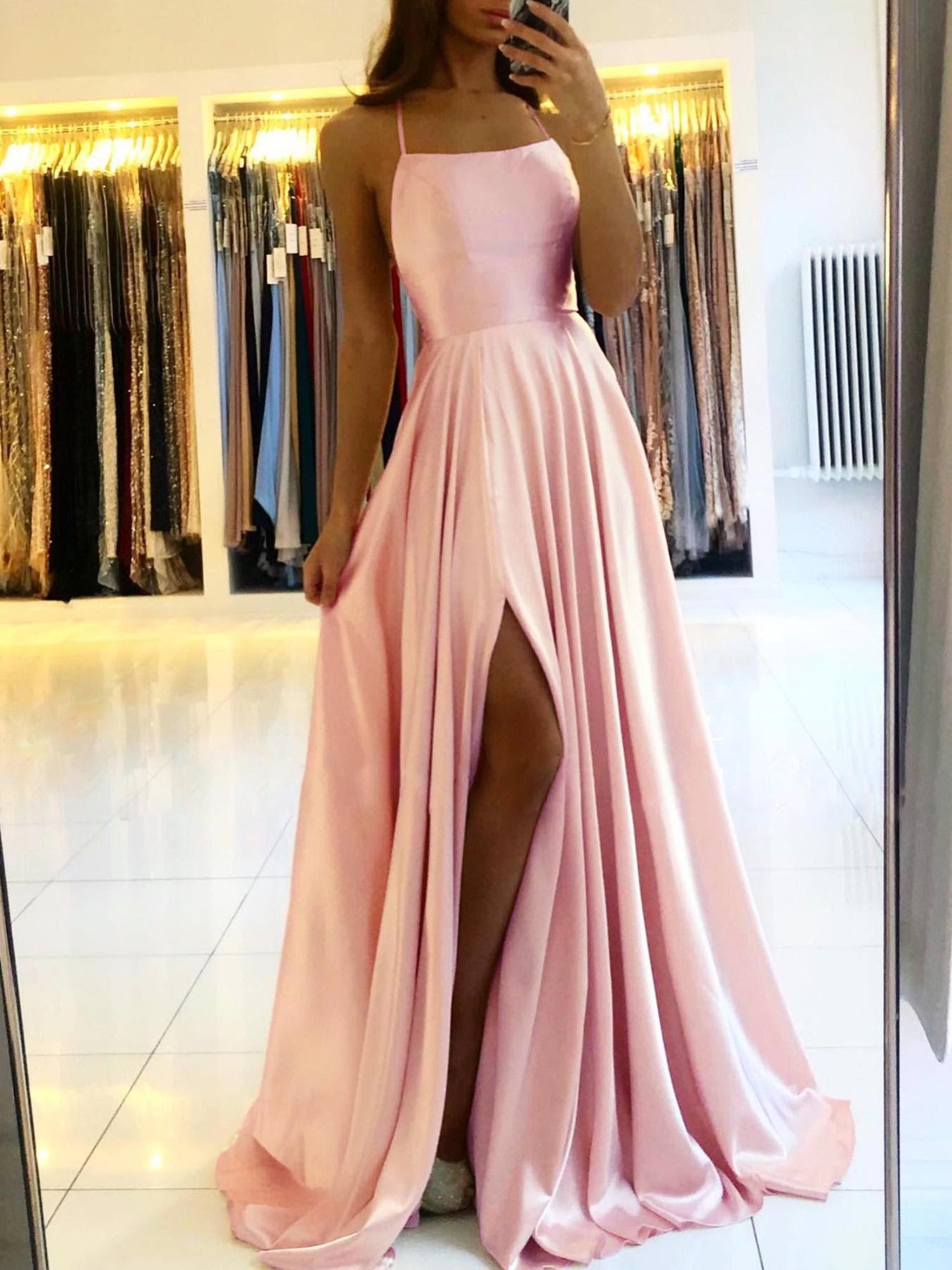 Satin Spagetti Strap with Cross Back in Dusty Pink