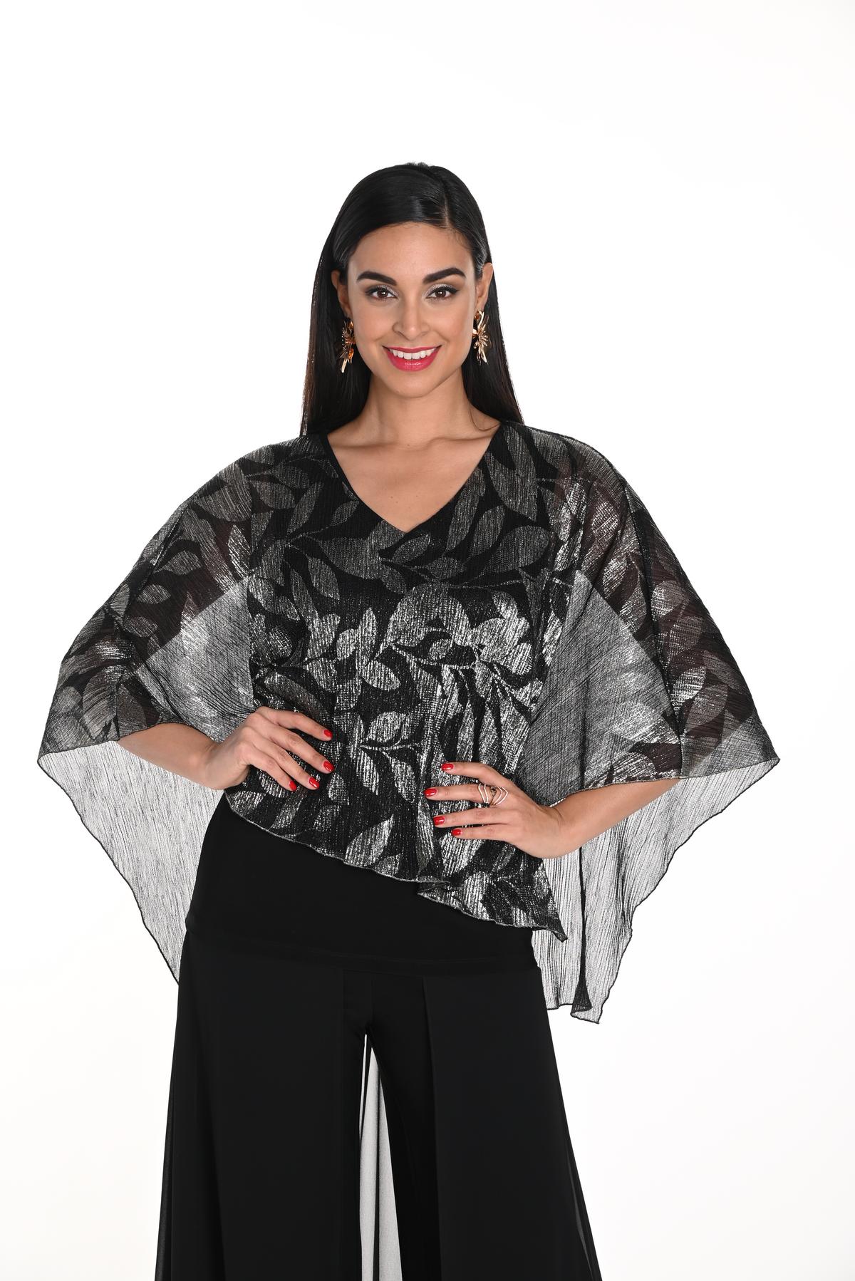 Metallic Black And Gold Cape Style Top 249240