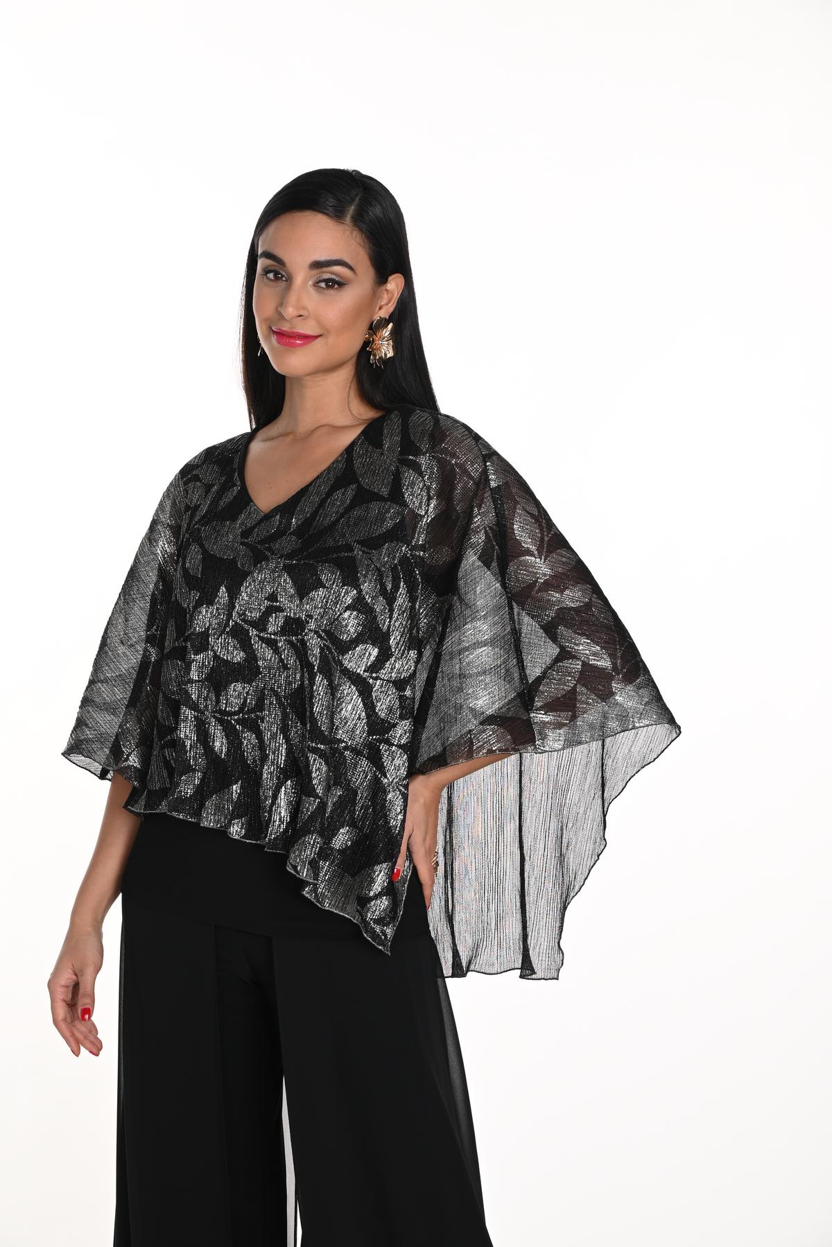 Metallic Black And Gold Cape Style Top 249240