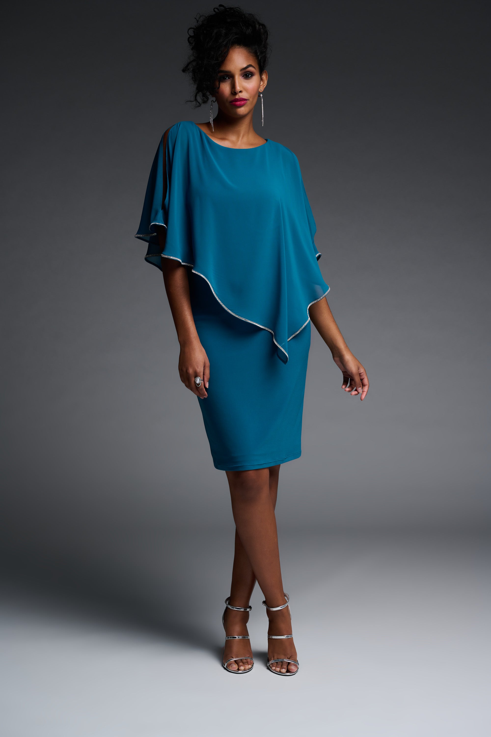 Layered Dress With Cape Overlay in Lagoon 223762 - After Hours Boutique