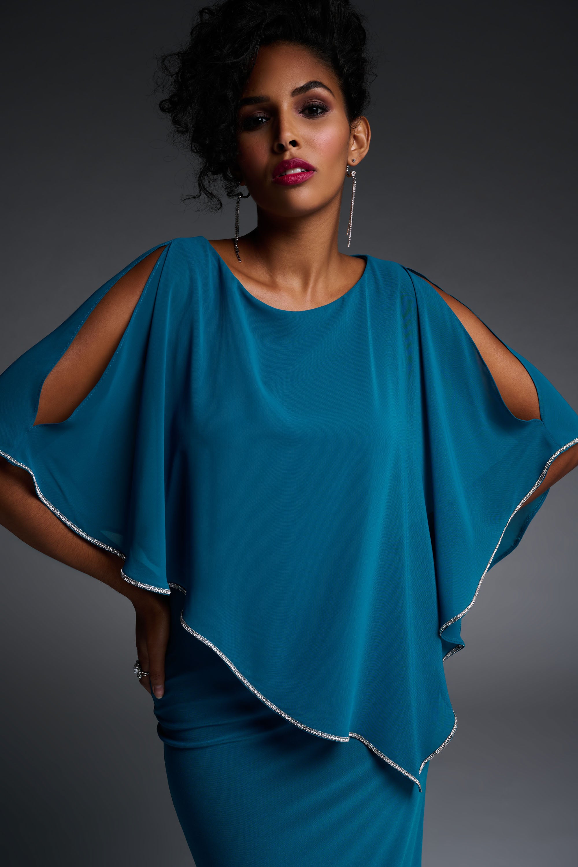 Layered Dress With Cape Overlay in Lagoon 223762 - After Hours Boutique