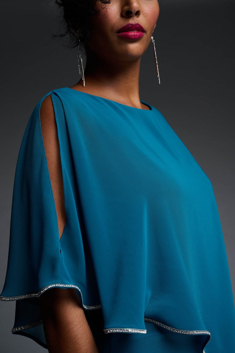 Layered Dress With Cape Overlay in Lagoon 223762 - After Hours Boutique