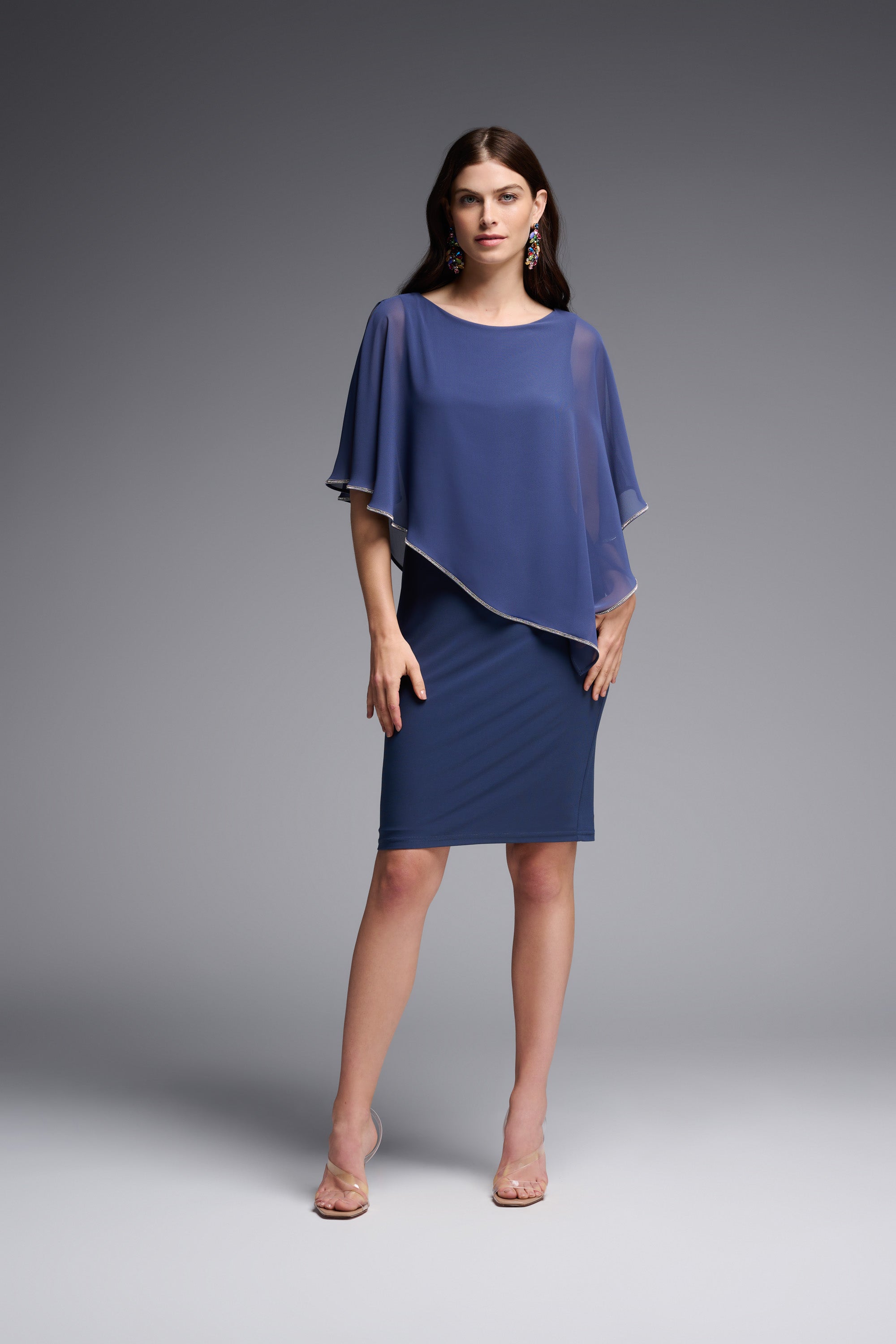 Layered Dress With Cape Overlay in Mineral Blue 223762 - After Hours Boutique