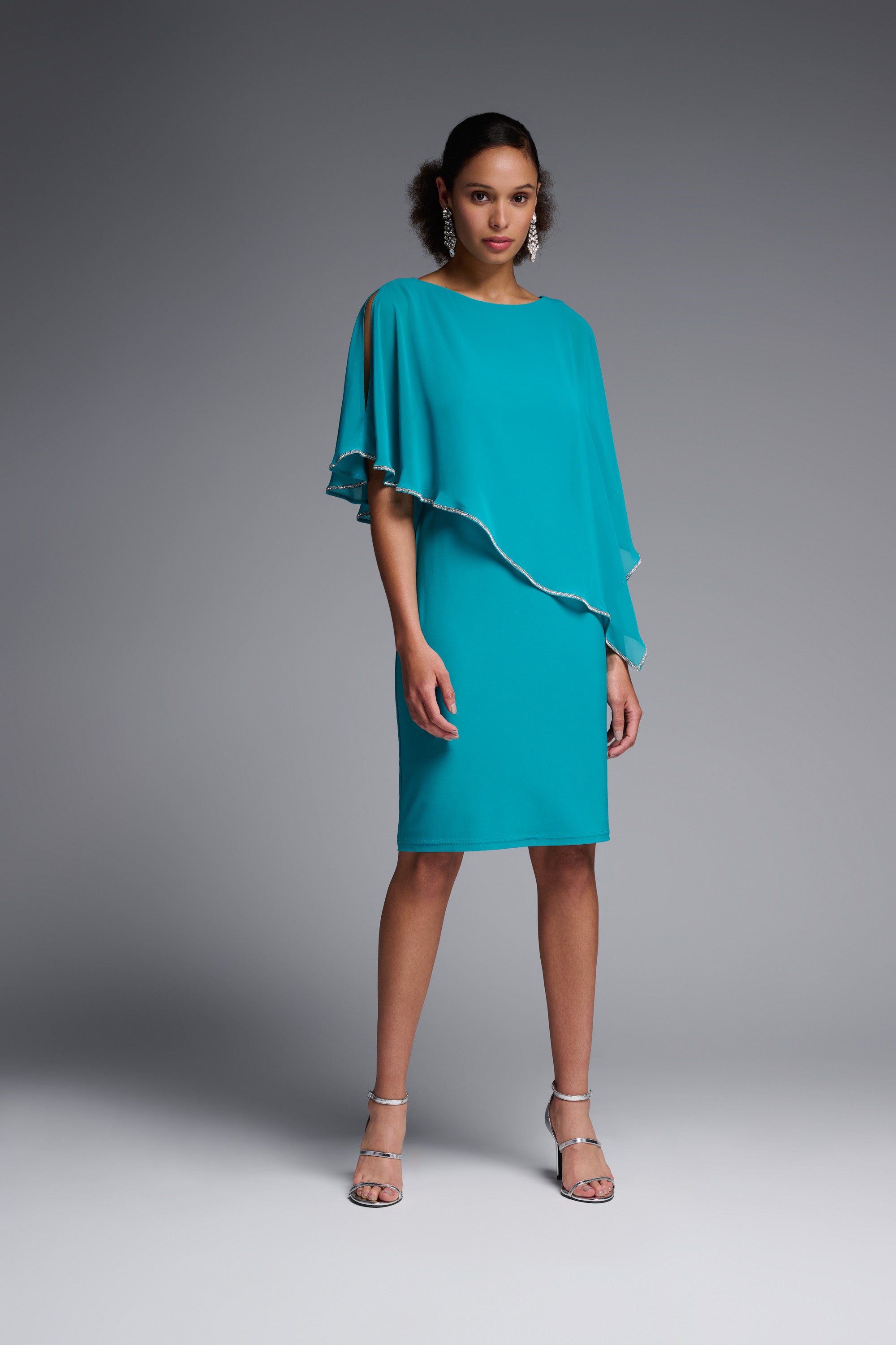 Layered Dress With Cape Overlay in Ocean Blue - After Hours Boutique