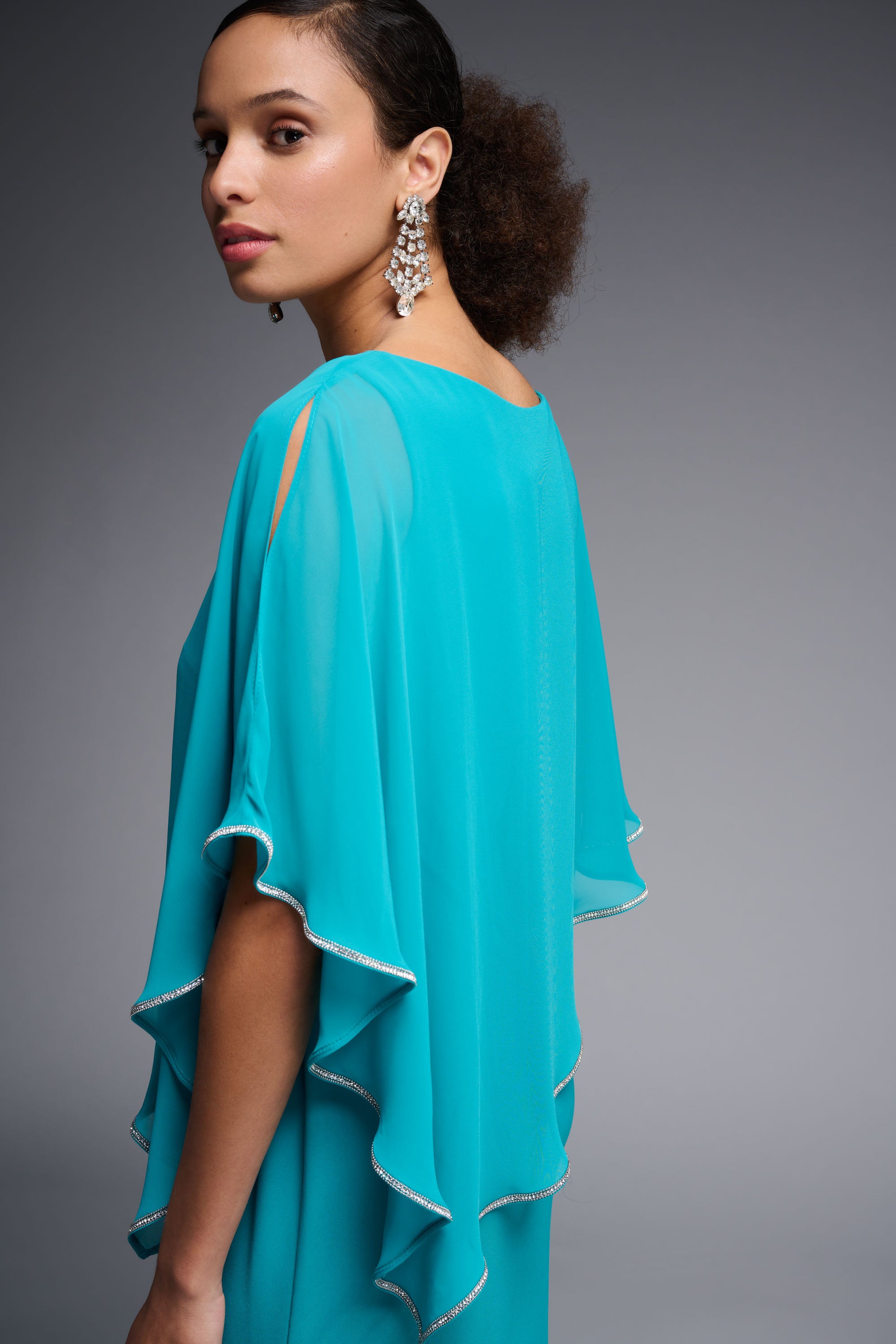 Layered Dress With Cape Overlay in Ocean Blue - After Hours Boutique