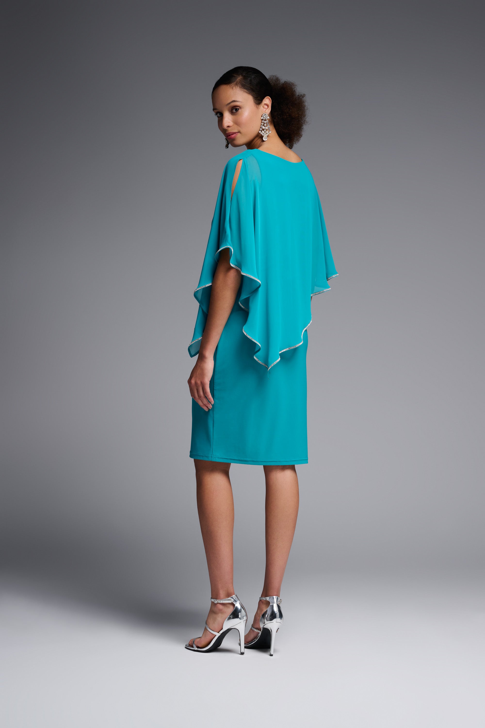 Layered Dress With Cape Overlay in Ocean Blue - After Hours Boutique