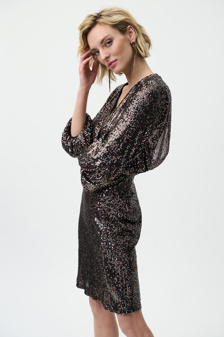 Mesh Sequined Dress With Puffed Sleeves 224057 - After Hours Boutique