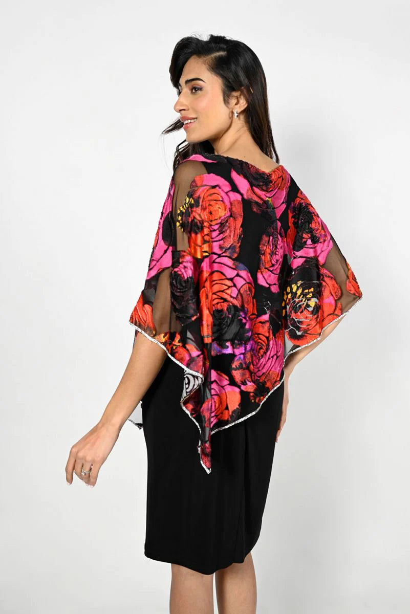 Black/Fuchsia Floral Print Velvet Dress 227171 - After Hours Boutique