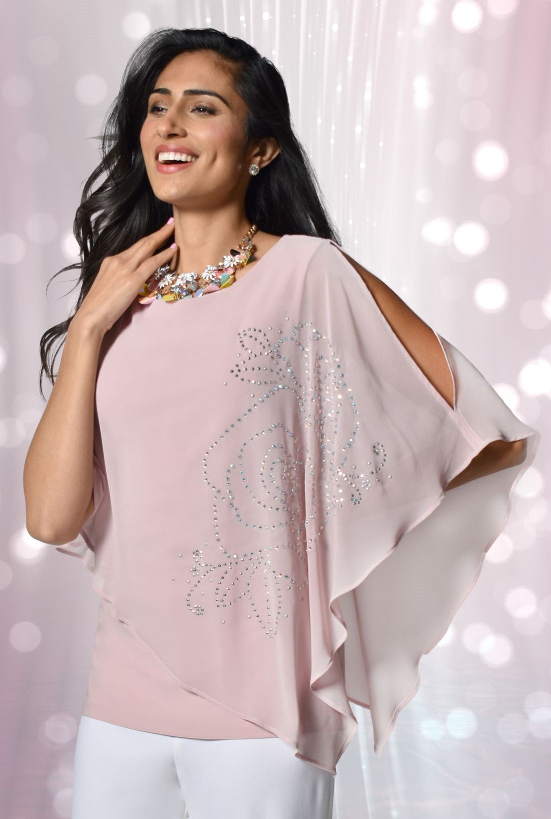 Blush & Silver Applique Top 228155 - After Hours Boutique