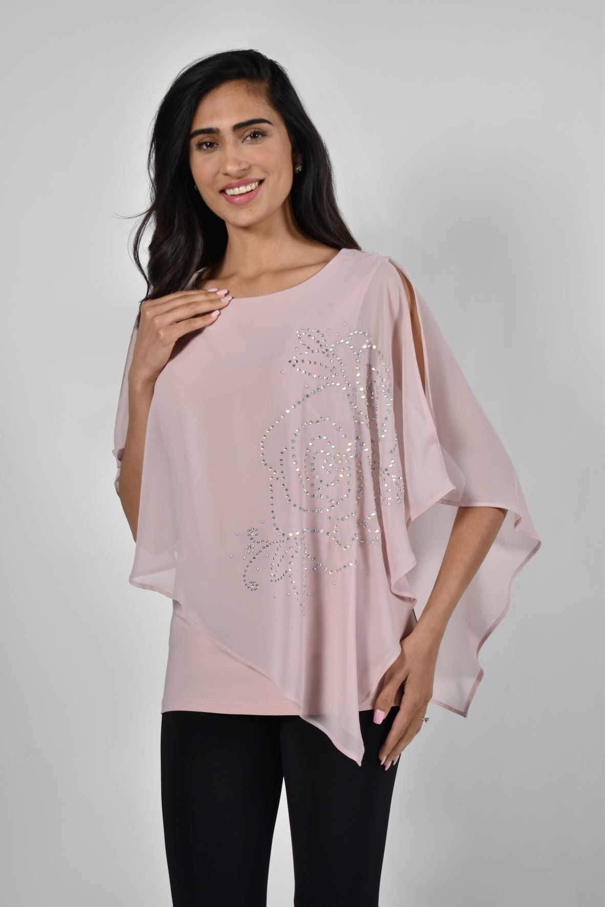 Blush & Silver Applique Top 228155 - After Hours Boutique